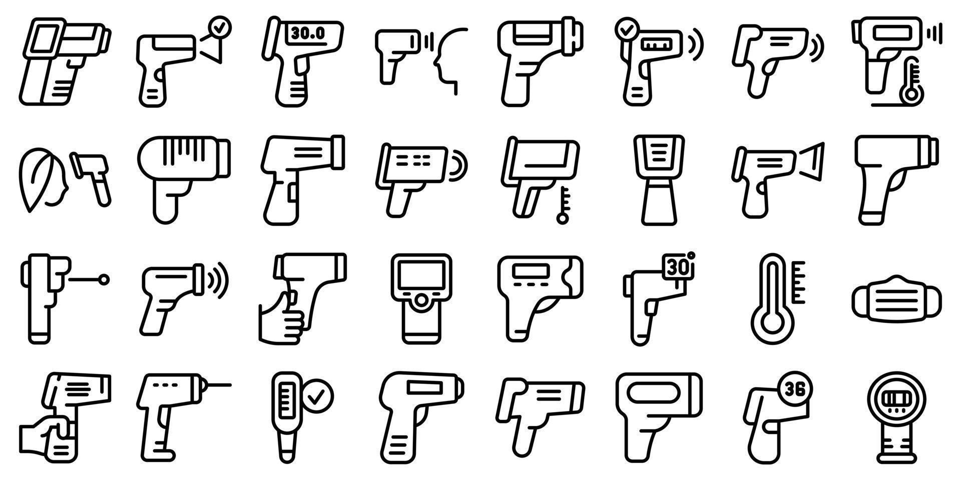 Laser thermometer icons set, outline style vector