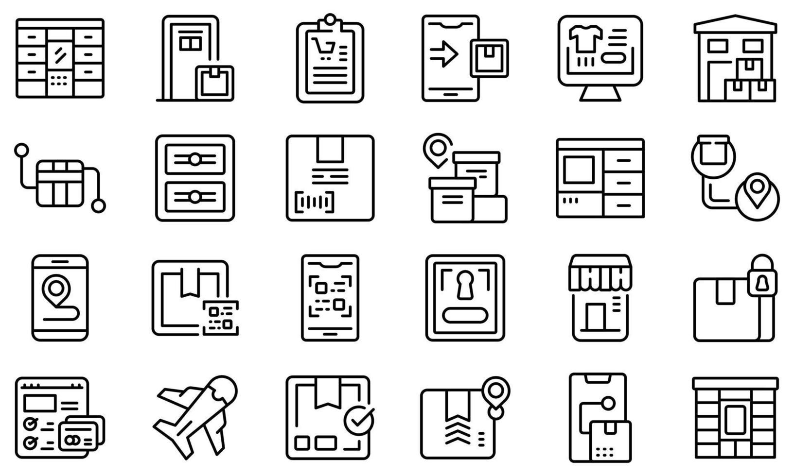 Self-service parcel delivery icons set outline vector. Automat locker vector