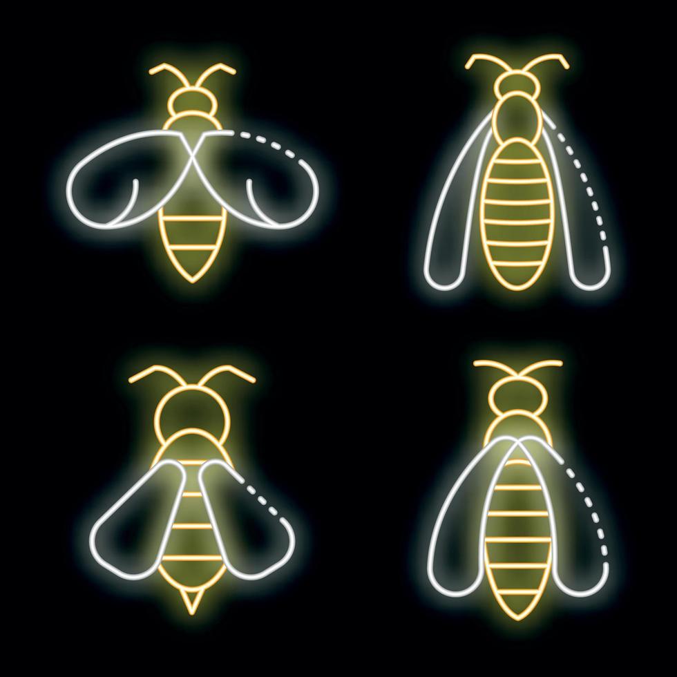 Wasp icons set vector neon