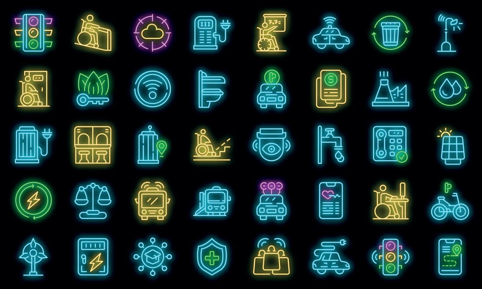 Accessible environment icons set vector neon