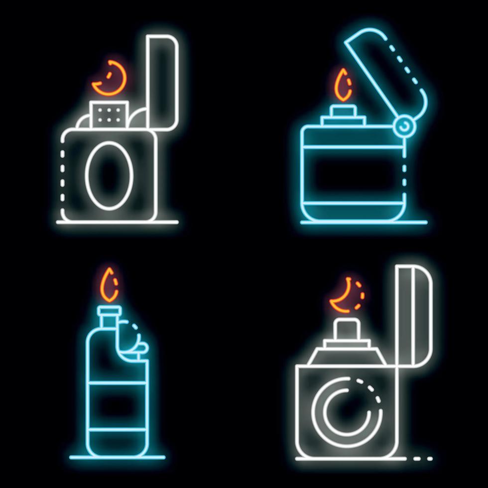 Cigarette lighter icons set vector neon