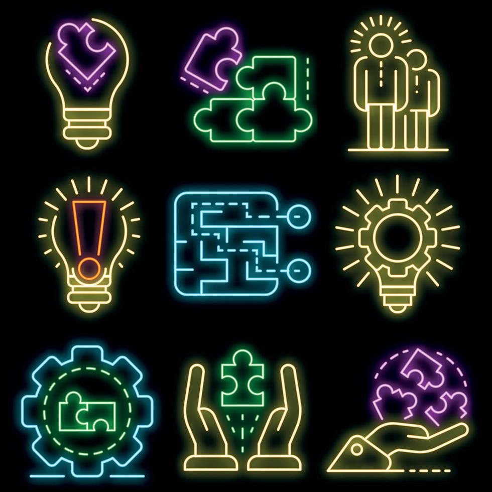 Solution icon set vector neon