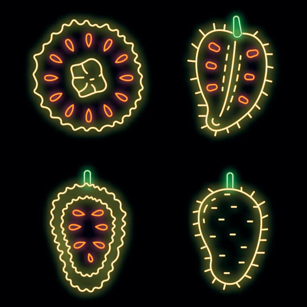 Soursop icons set vector neon