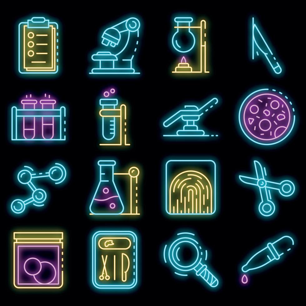 Forensic laboratory icons set vector neon