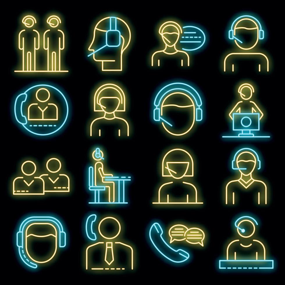 call center empleados iconos conjunto vector neón