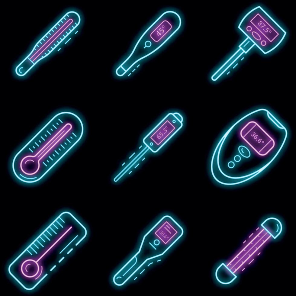 Thermometer icon set vector neon