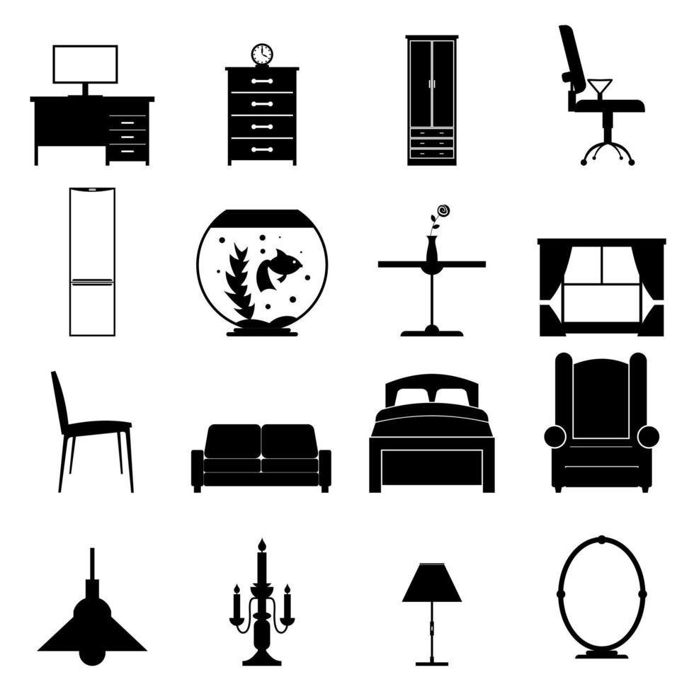 Furniture black icons set vector