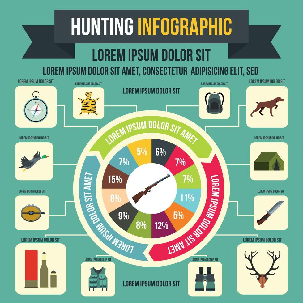 Hunting infographic elements, flat style vector