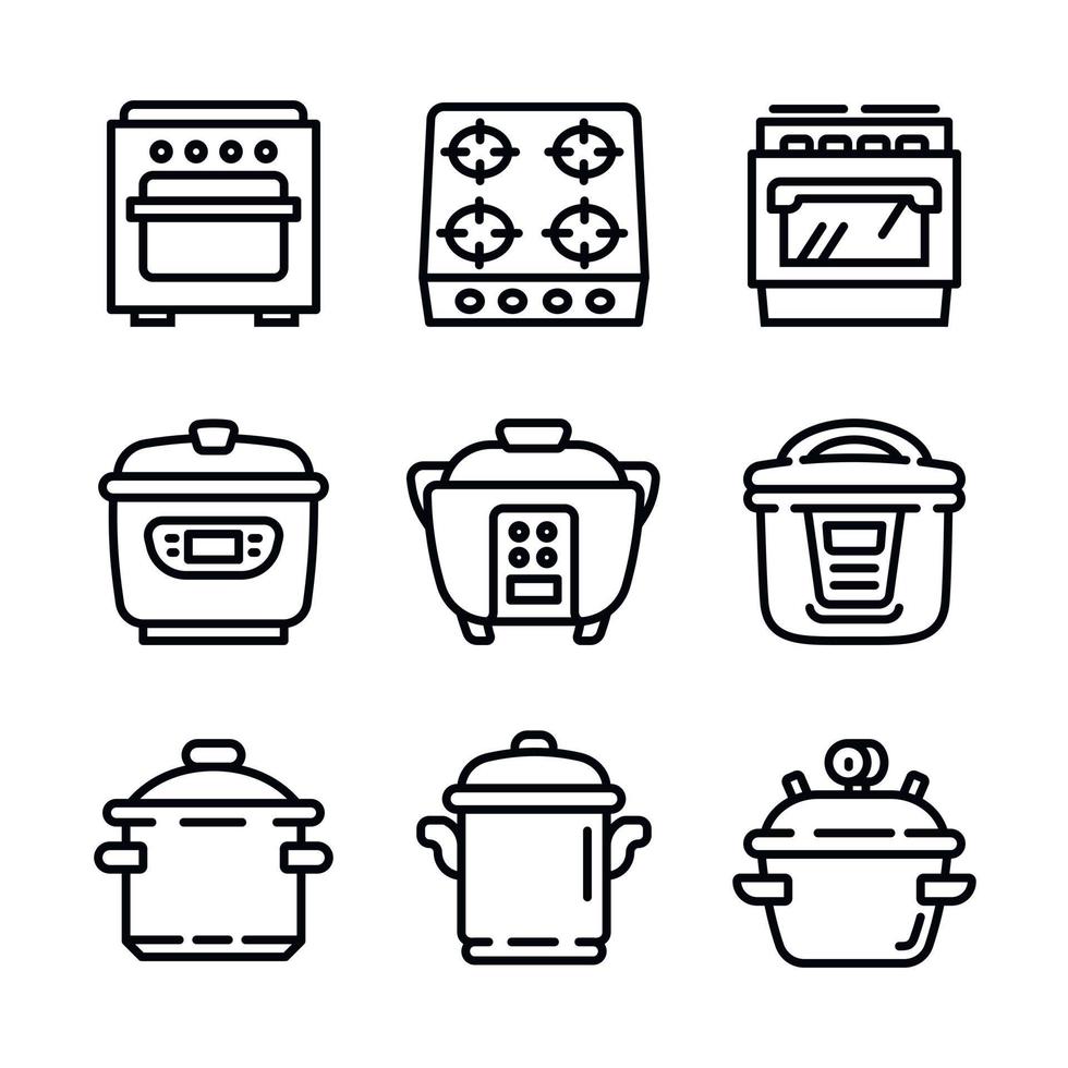Cooker icon set, outline style vector