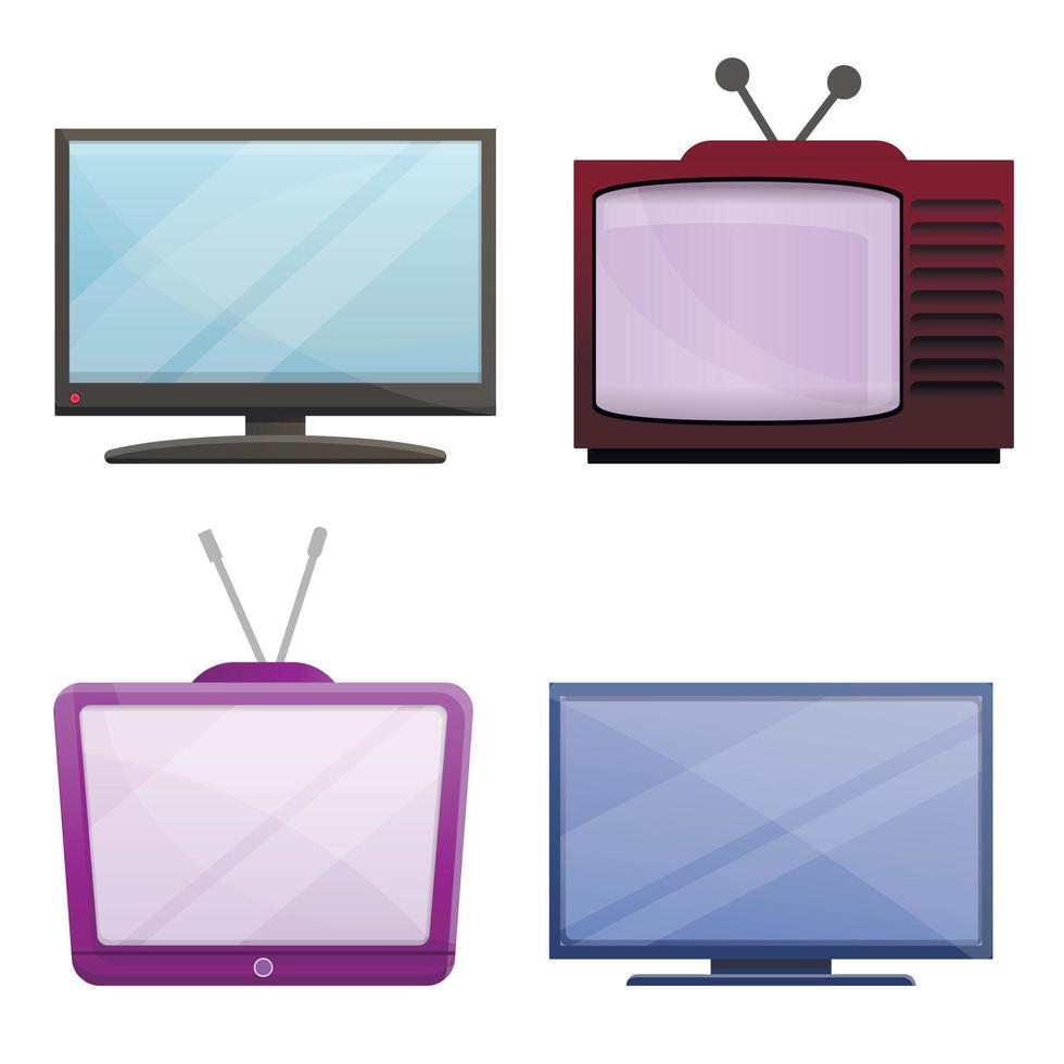 Home movie icons set, cartoon style vector