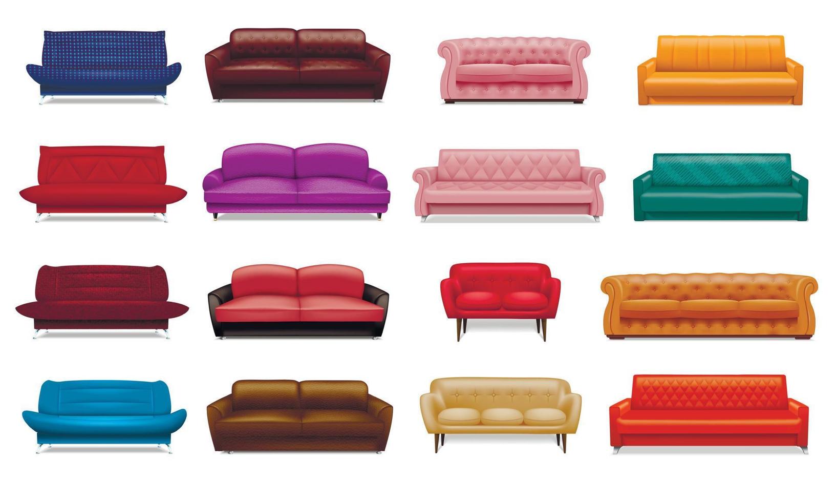 Sofa icon set, realistic style vector