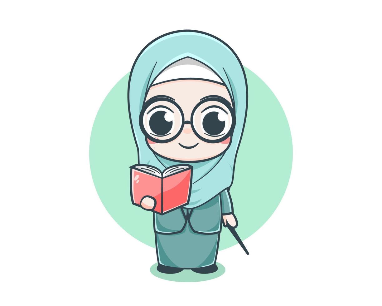 Cute female muslim teacher cartoon character vector