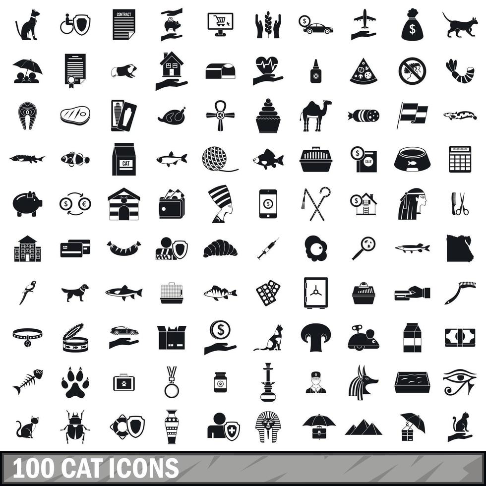 100 iconos de gato, estilo simple vector