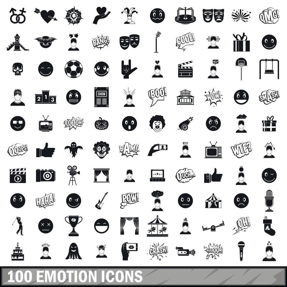 100 emotion icons set, simple style vector