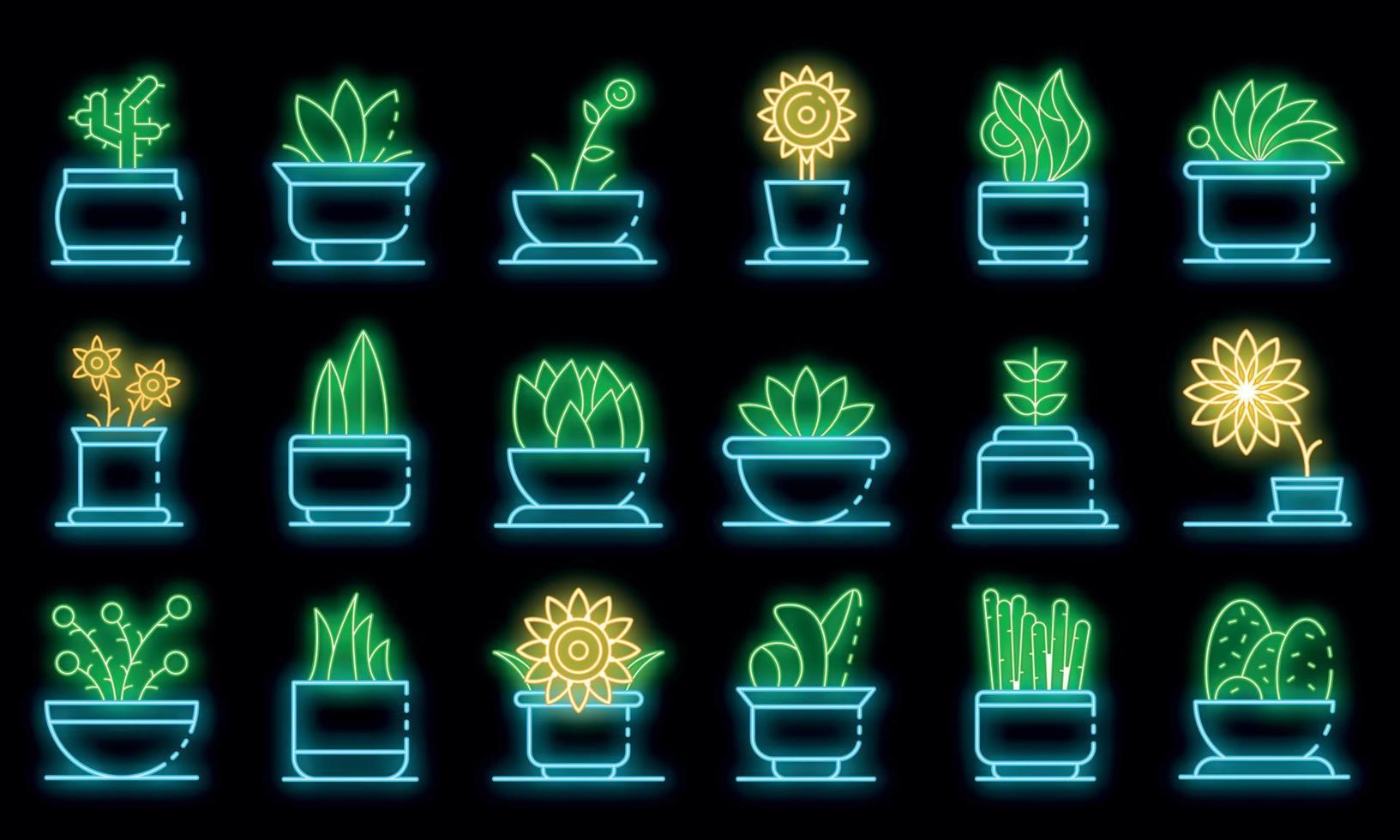 conjunto de iconos de plantas de interior neón vectorial vector