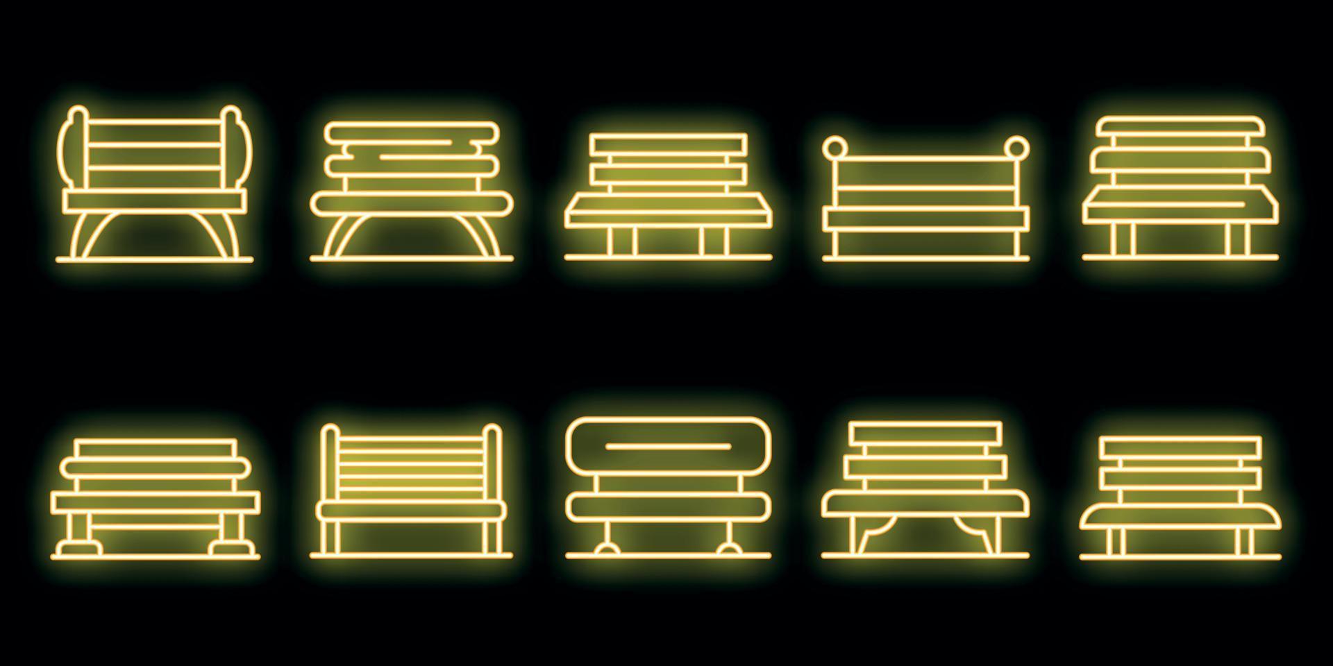 Park bench icons set vector neon