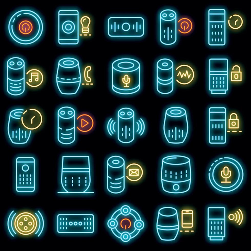 Smart speaker icons set vector neon