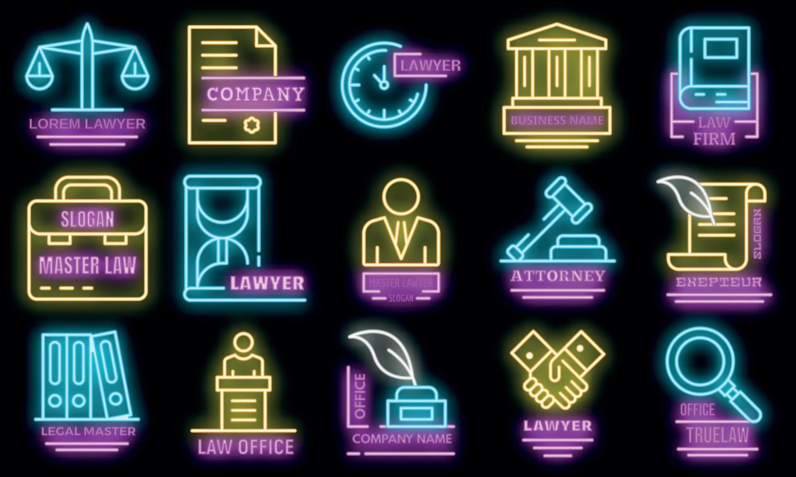 Lawyer icons set vector neon