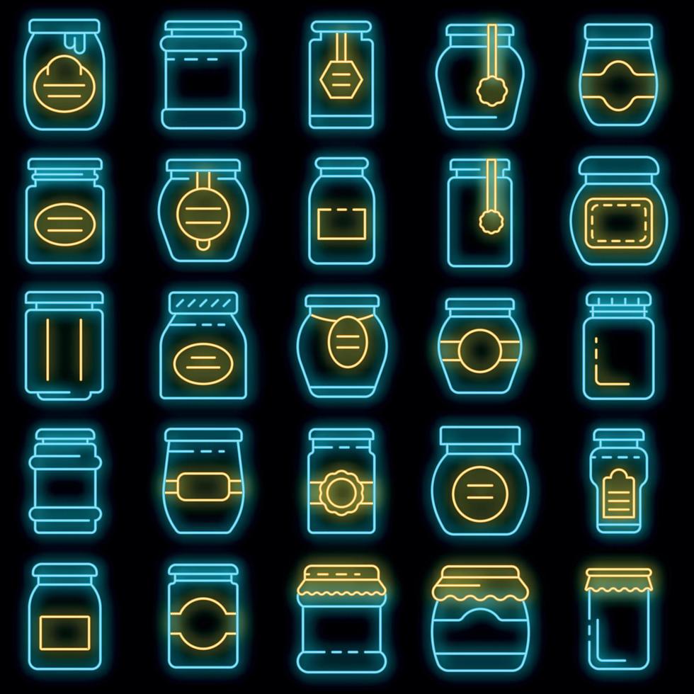 Jam jar icons set vector neon