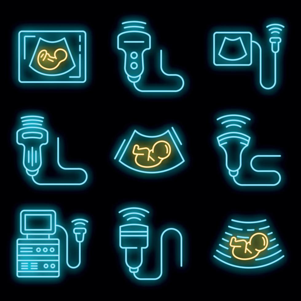 Ultrasound icons set vector neon