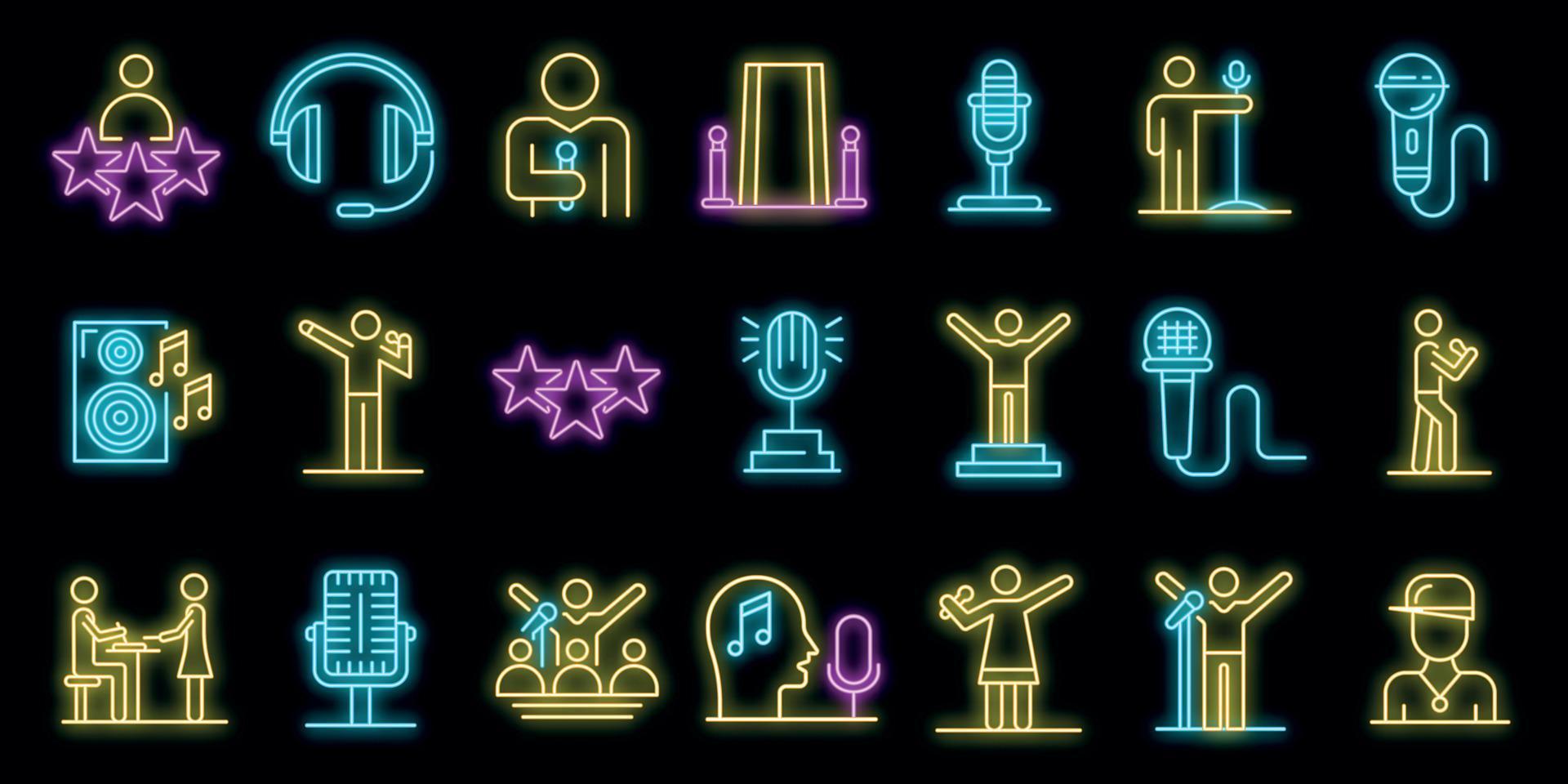 Singer icons set vector neon