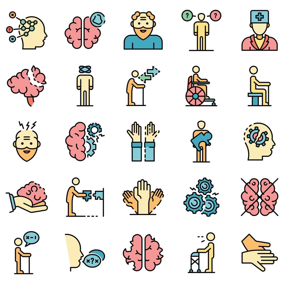 Alzheimers disease icons set vector flat