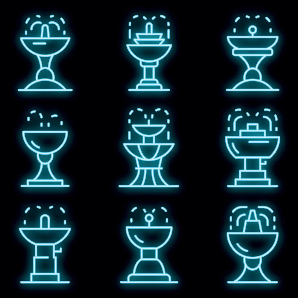 Drinking fountain icons set vector neon