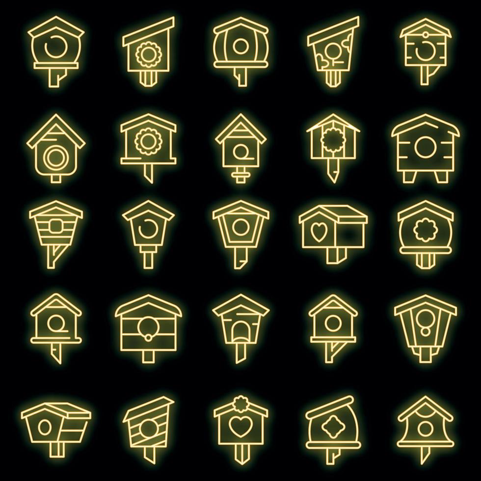 Bird house icons set vector neon