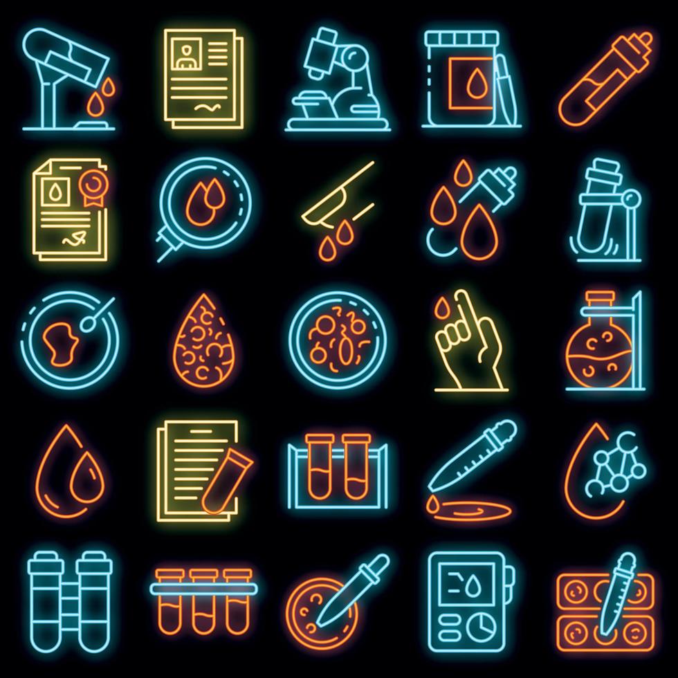 Blood test icons set vector neon