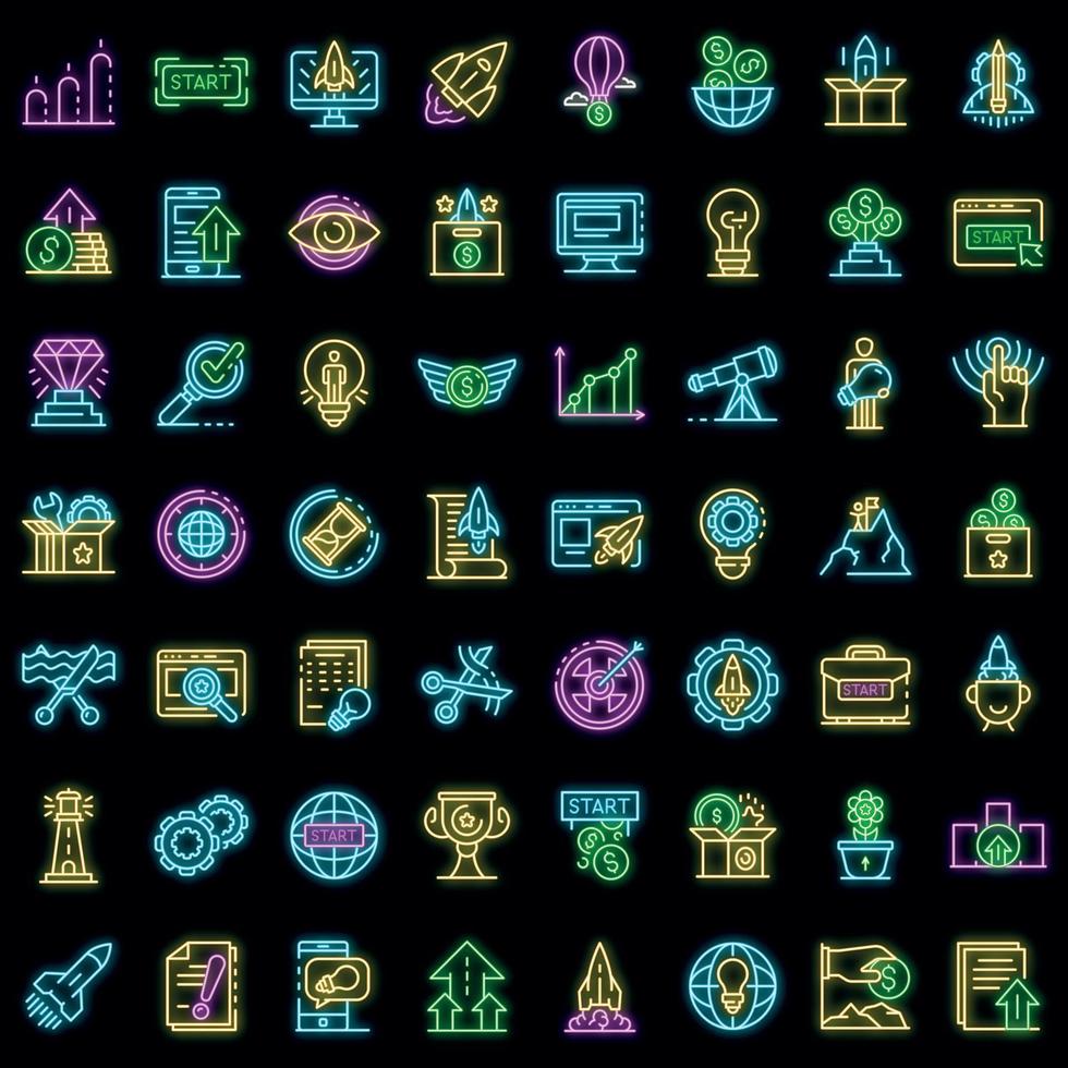 Startup icons set vector neon