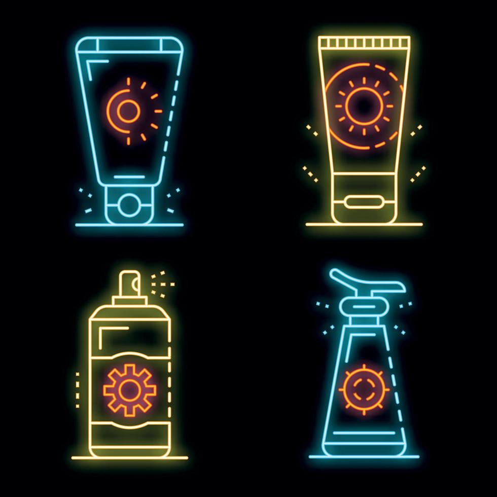 Sunscreen icon set vector neon