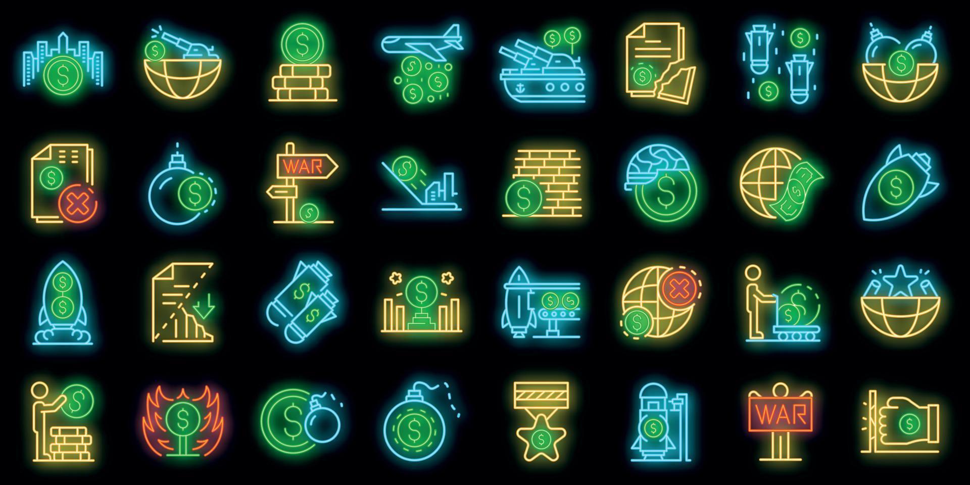 Trade war icons set vector neon