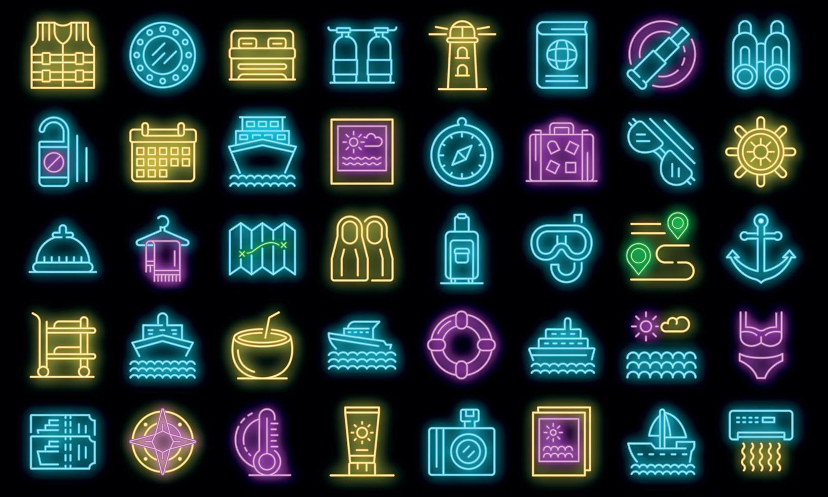 Cruise icons set vector neon