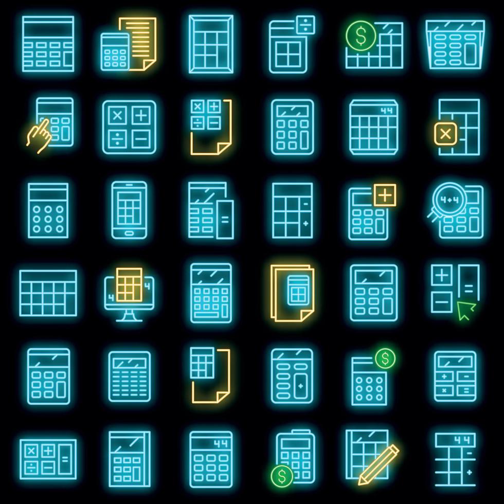 Calculator icons set vector neon