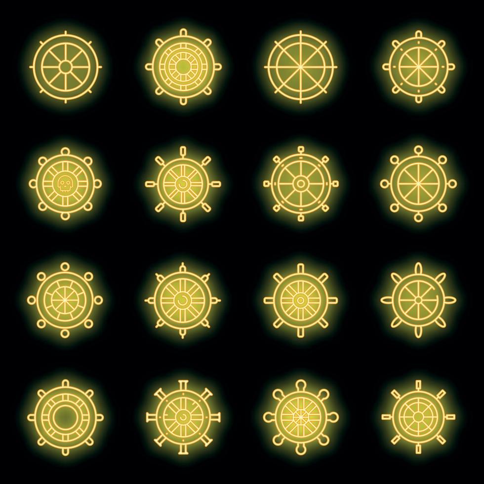 Ship wheel icons set vector neon