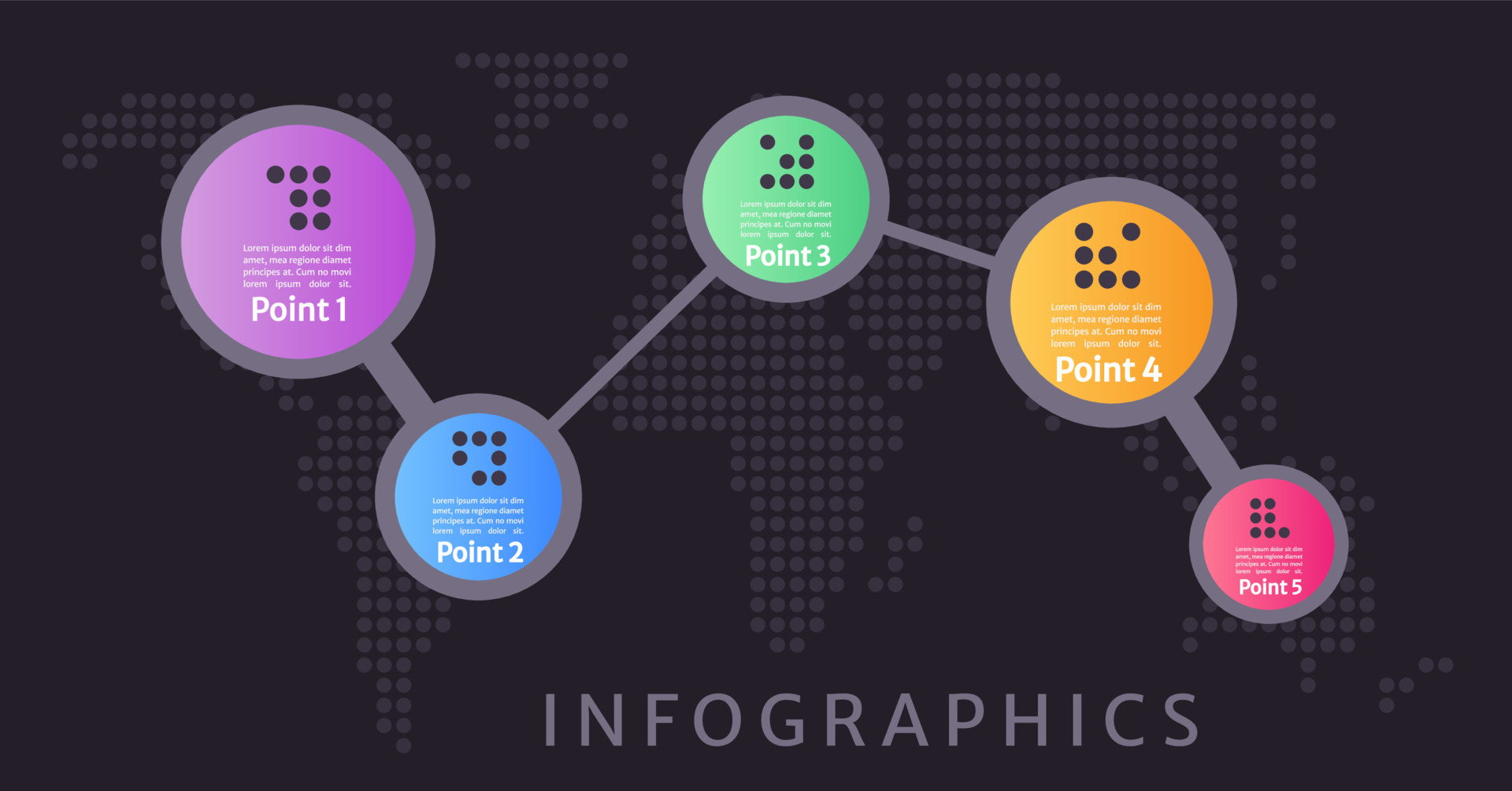 Geographic dark theme world map infographic chart design template ...