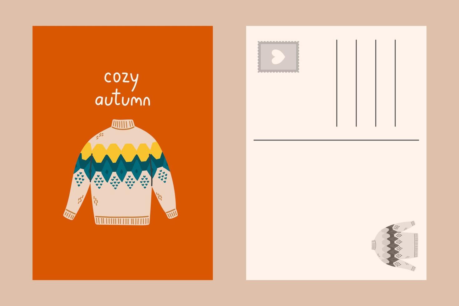 suéter tarjeta cálida y acogedora postal de otoño ilustración vectorial vector