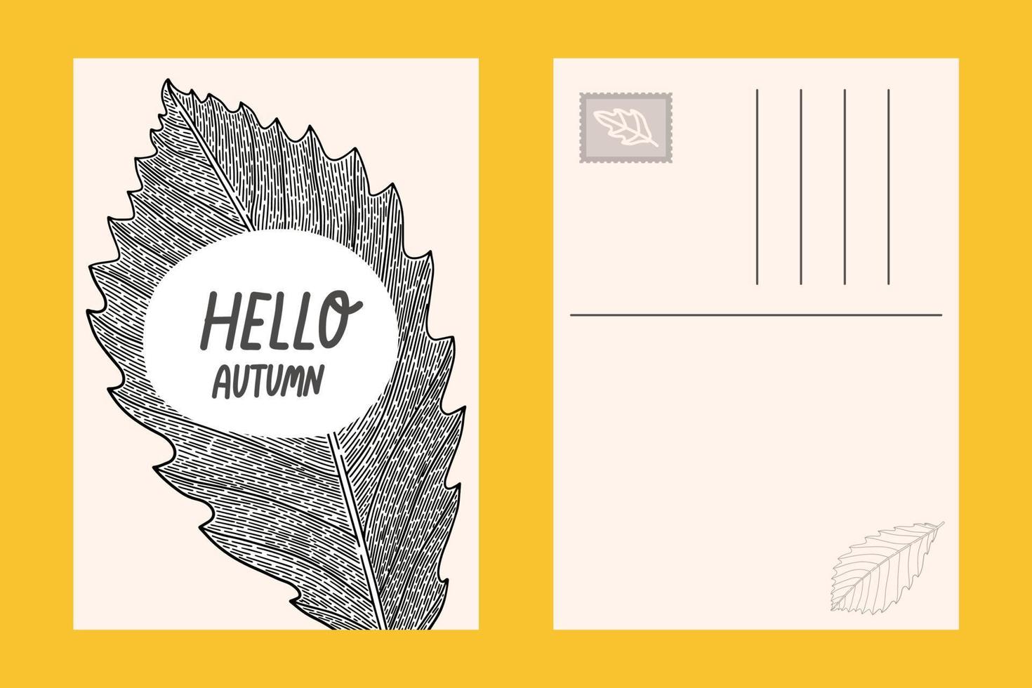 Autumn leaf card vector two sides postcard illustration
