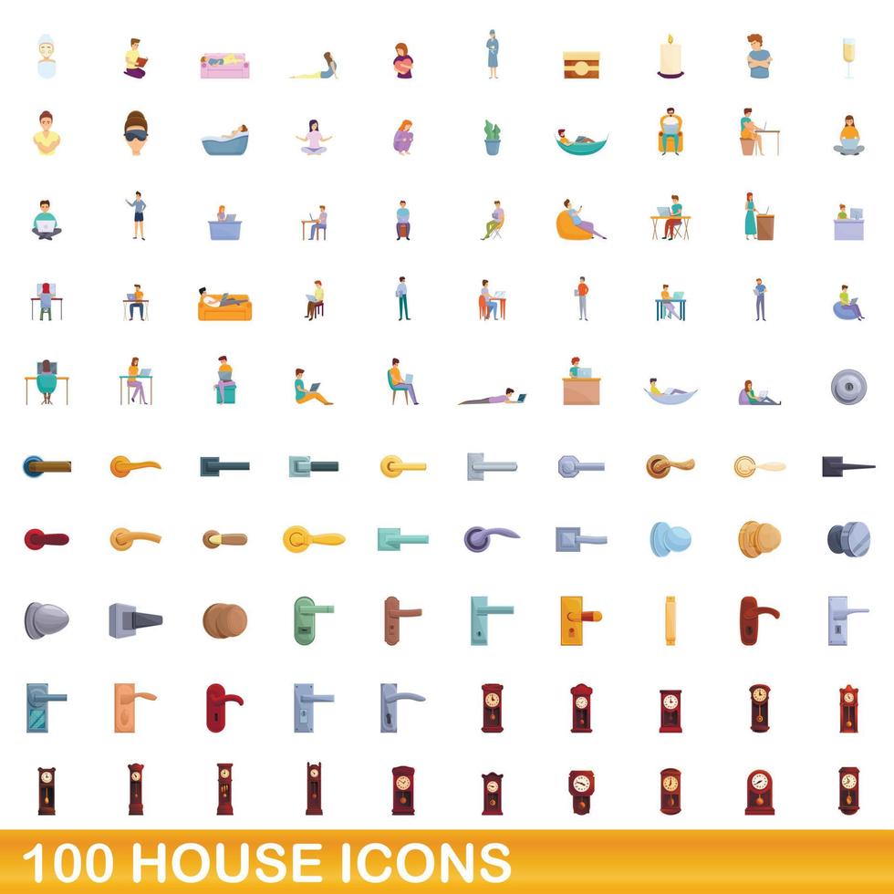 100 house icons set, cartoon style vector