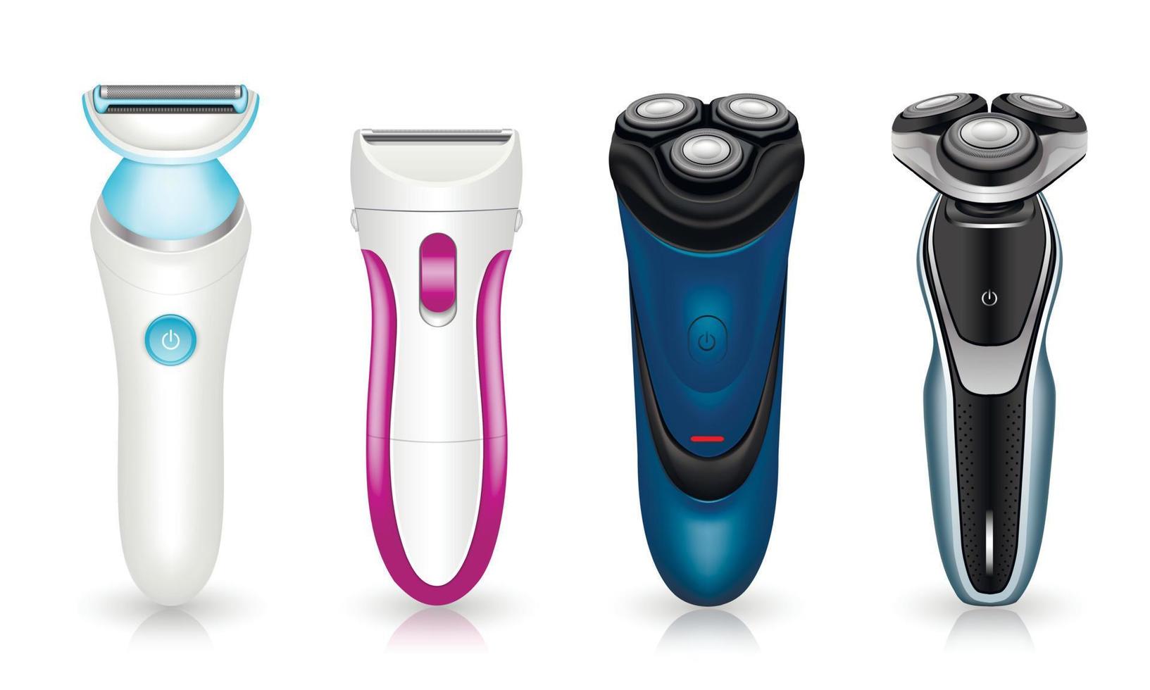 Shaver icons set, realistic style vector