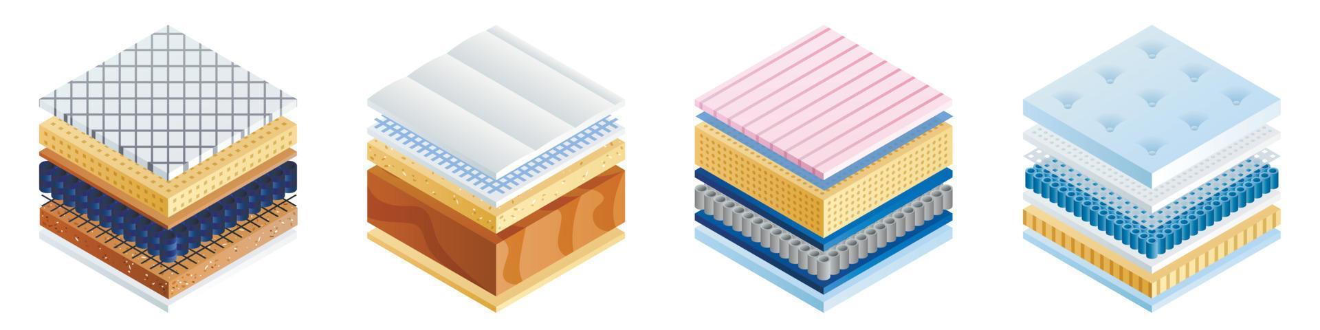 Mattress icons set, isometric style vector