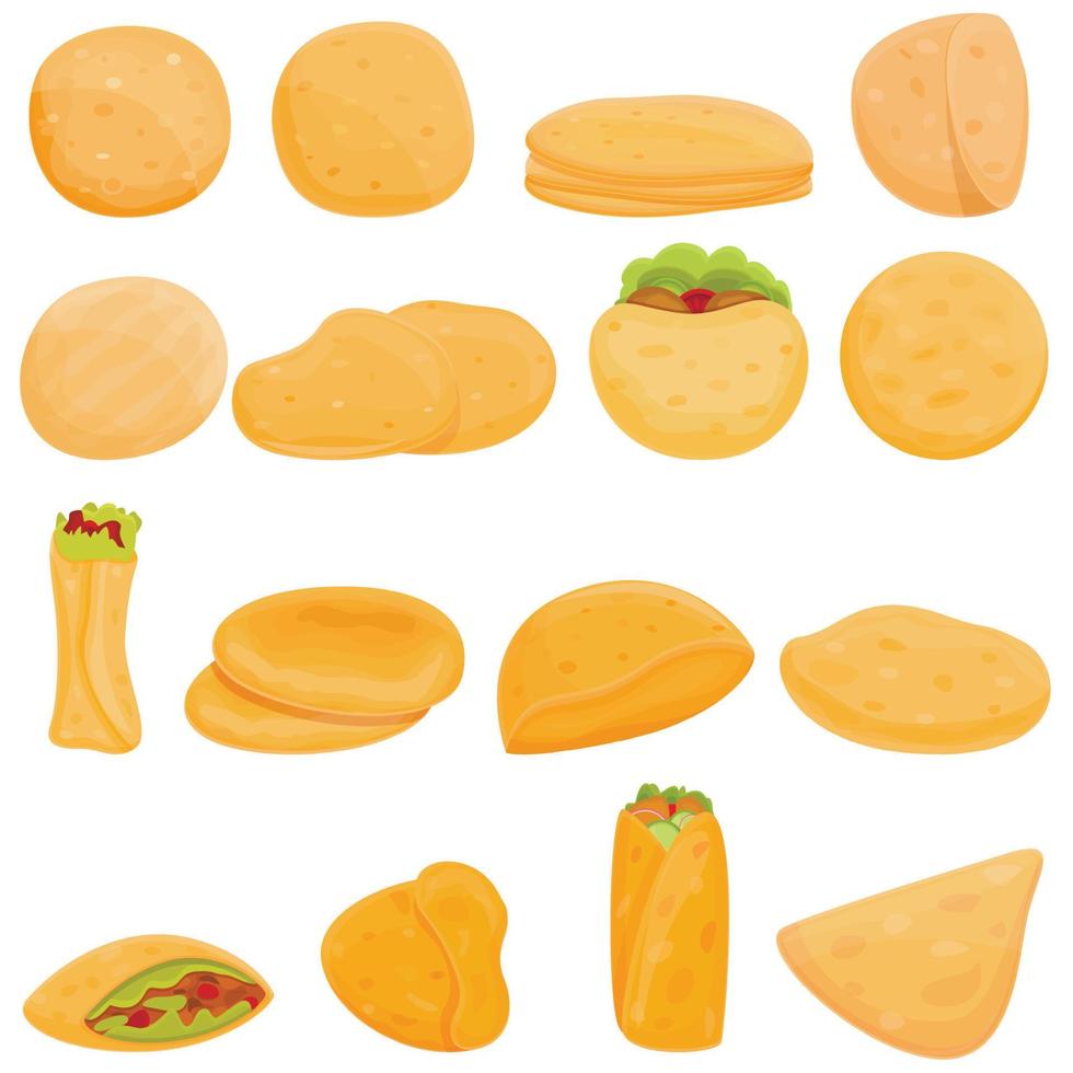 Conjunto de iconos de pan de pita, estilo de dibujos animados vector