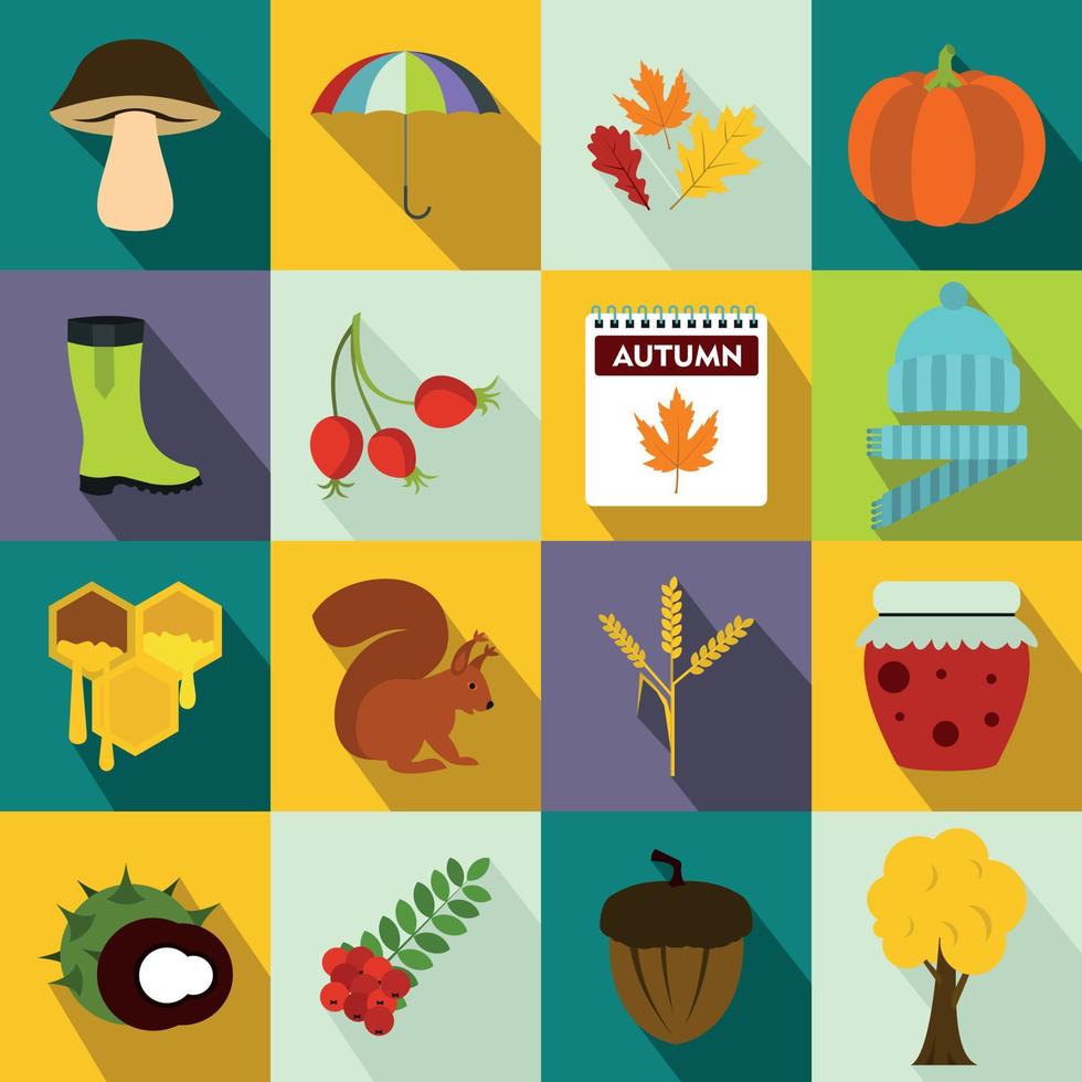 conjunto de iconos de otoño, estilo plano vector