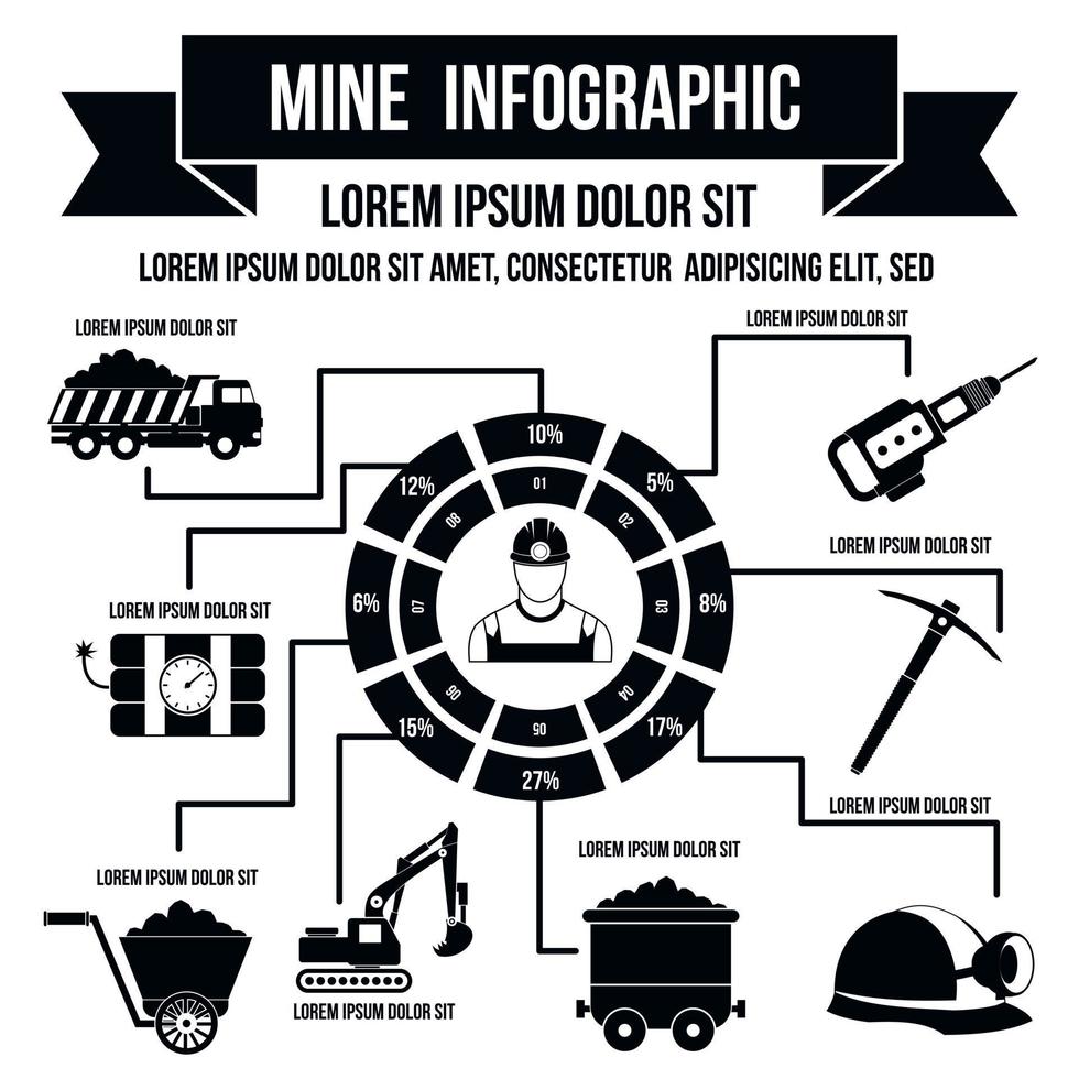 Mining infographic, simple style vector