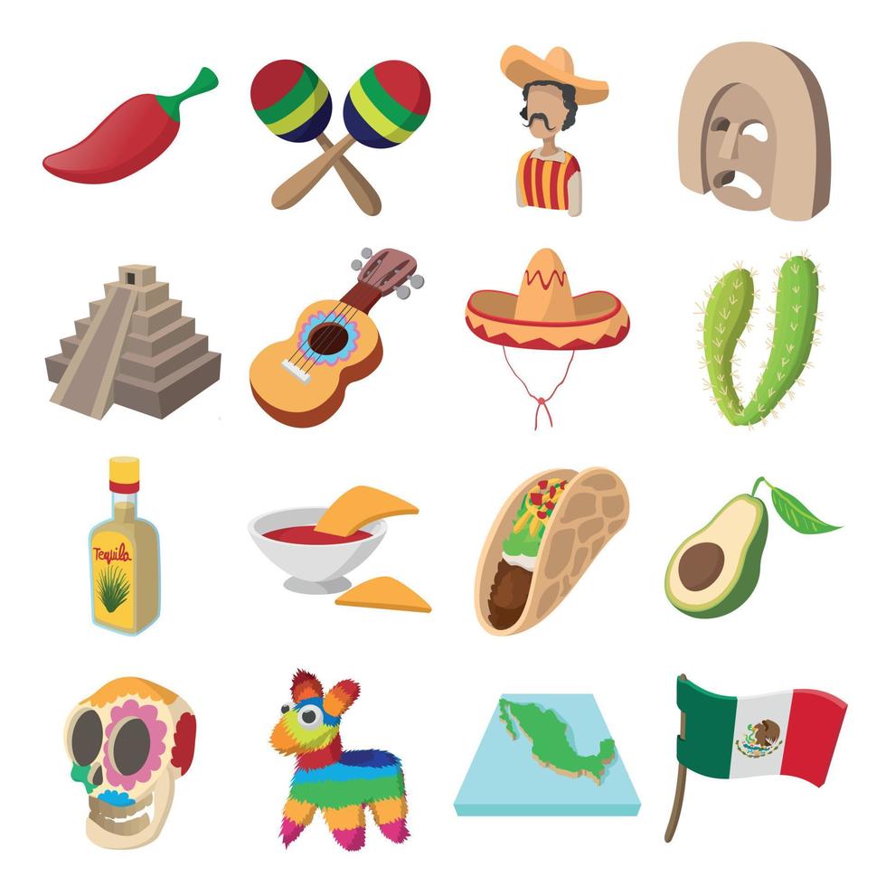 Mexico icons cartoon vector