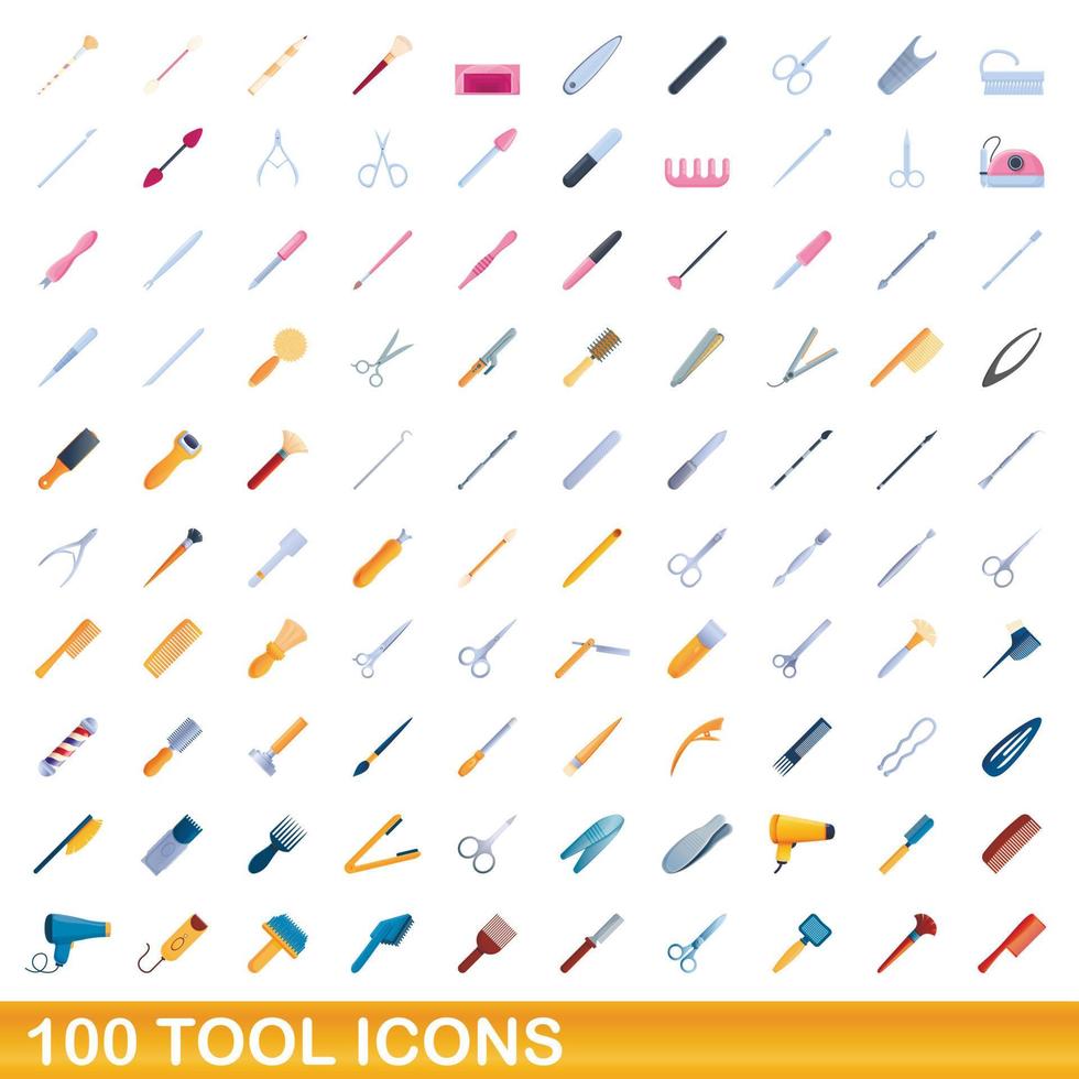 100 tool icons set, cartoon style vector