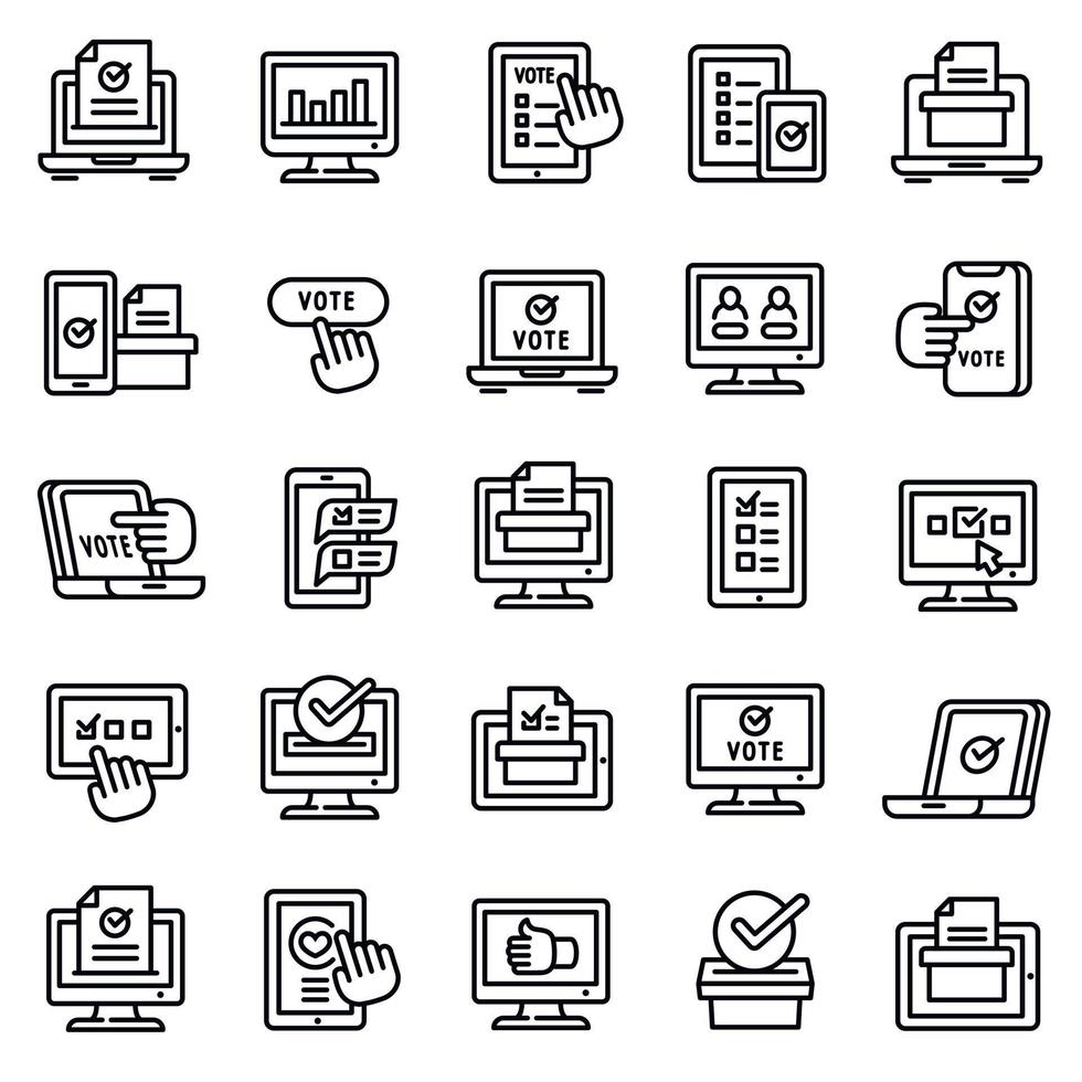 Online vote icons set, outline style vector