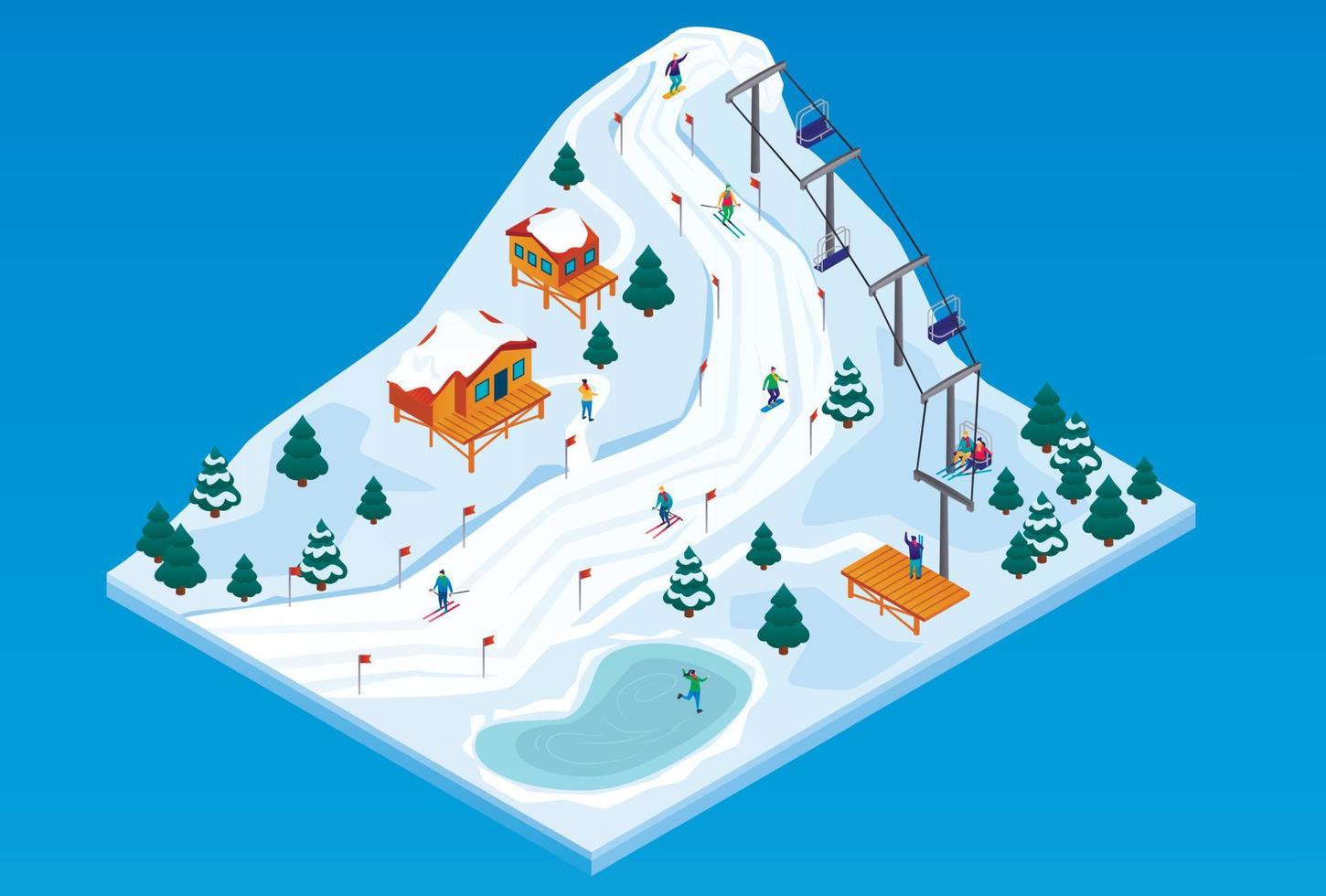 Ski resort concept background, isometric style vector