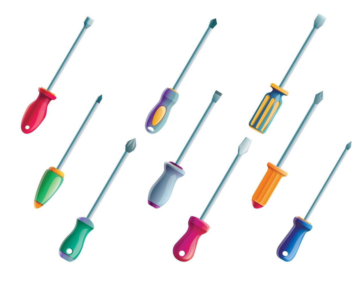 Screwdriver icons set, cartoon style vector