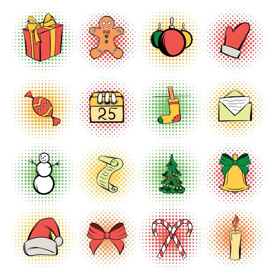 conjunto de iconos de cómics navideños vector